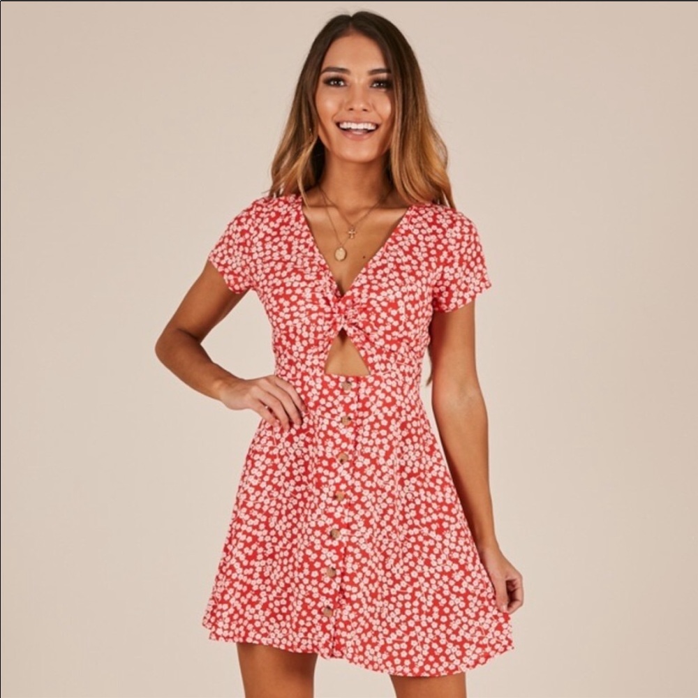 Red floral dress